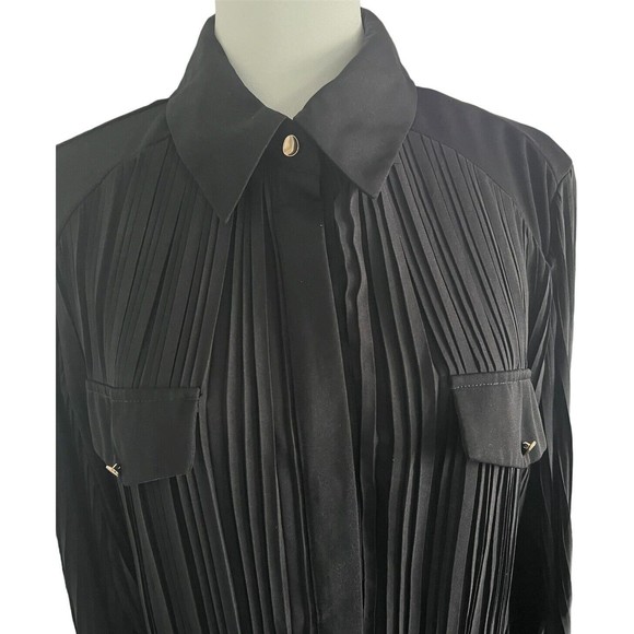 ZARA Women’s Dress Long Sleeve Black Pleated Belted Midi Dress L NEW - Picture 9 of 11